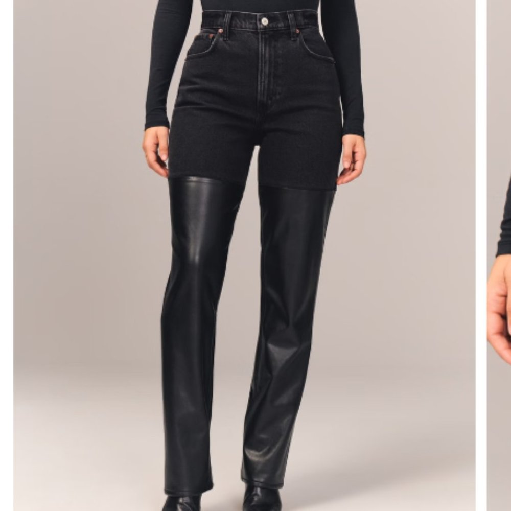 Abercrombie & Fitch Mixed Fabric Curve Love Ultra High Rise 90s Straight Jean